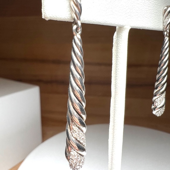 DAVID YURMAN DIAMOND And Sterling Drop Cable Earrings - Picture 7 of 9